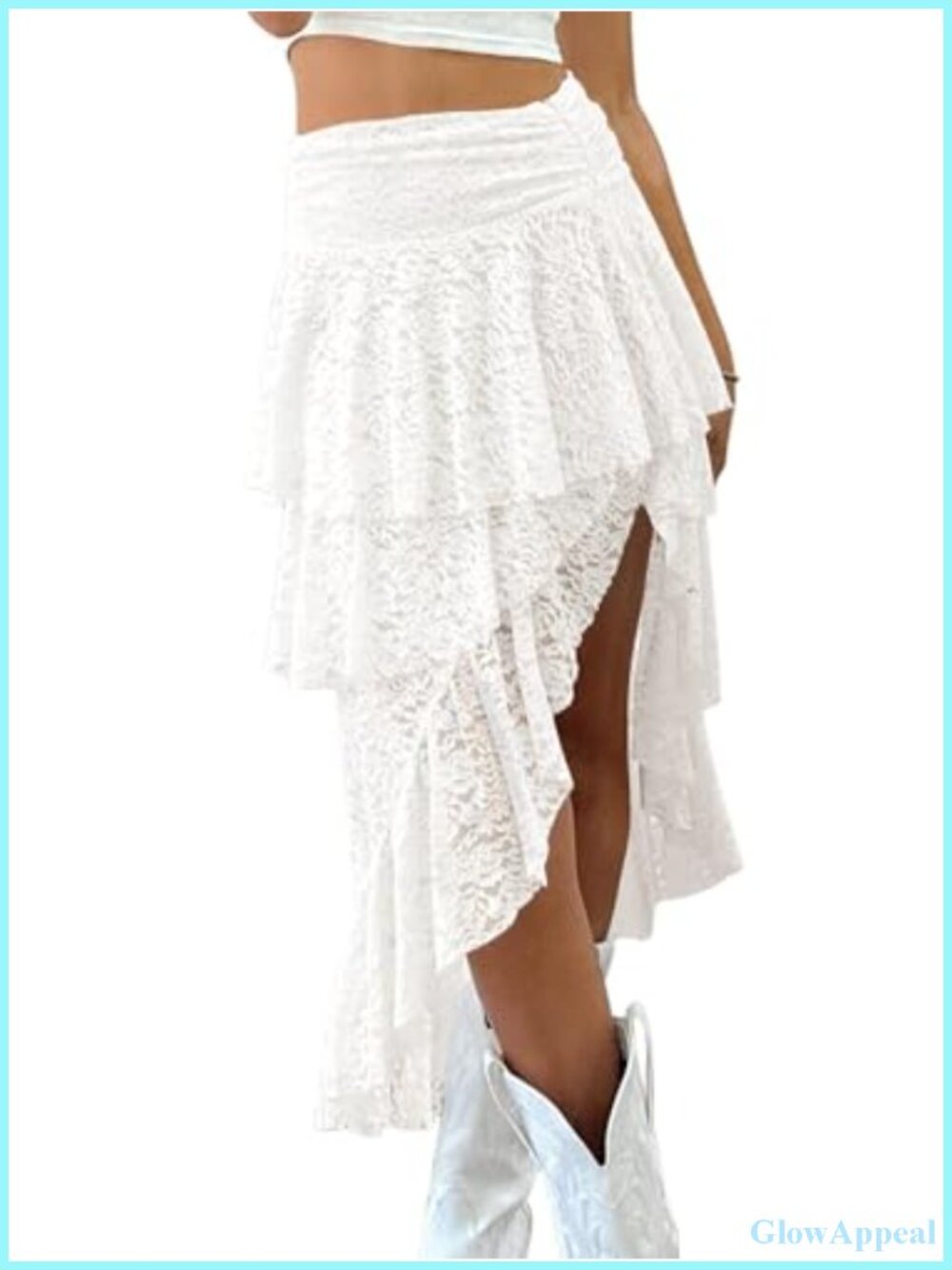 Womens Lace Midi Skirt Asymmetrical High Low Layered Flowy Party Skirt